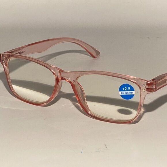 1439 Helen 2.5 Reading Glasses Thin Rectanle Bluelight Filter Pink Frames NWT - Picture 8 of 9